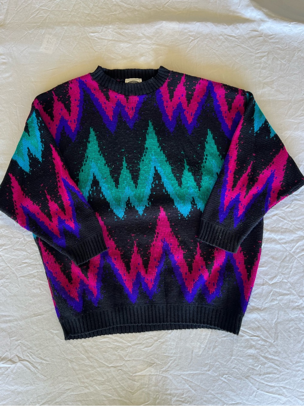 Vintage Classic Essentials‎ Pullover Sweater Geometric Multicolor Women L 80s